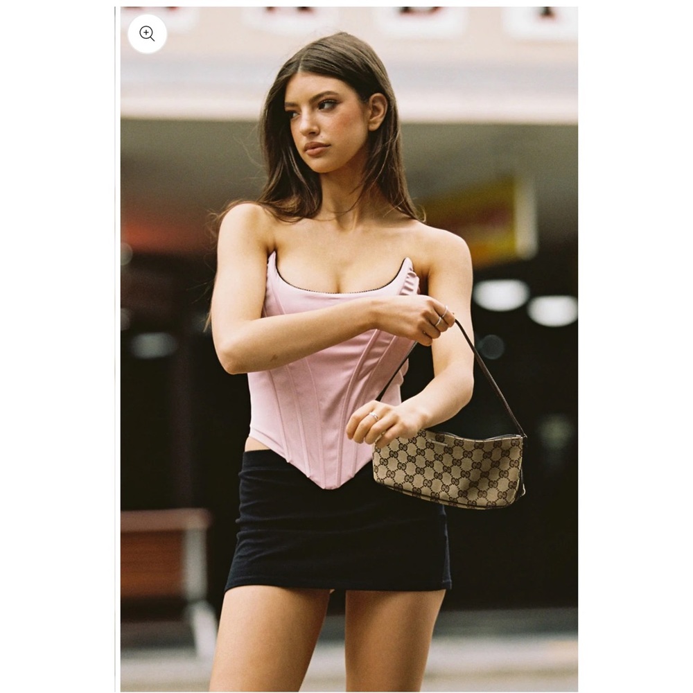 rq the label “Poppy” Corset in blush: Blush Satin Boned Corset